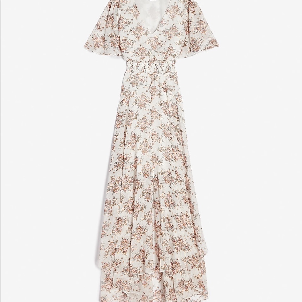 NWT Express Metallic Floral Sleeve Midi Dress